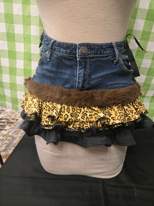 Denim Leopard Skirt