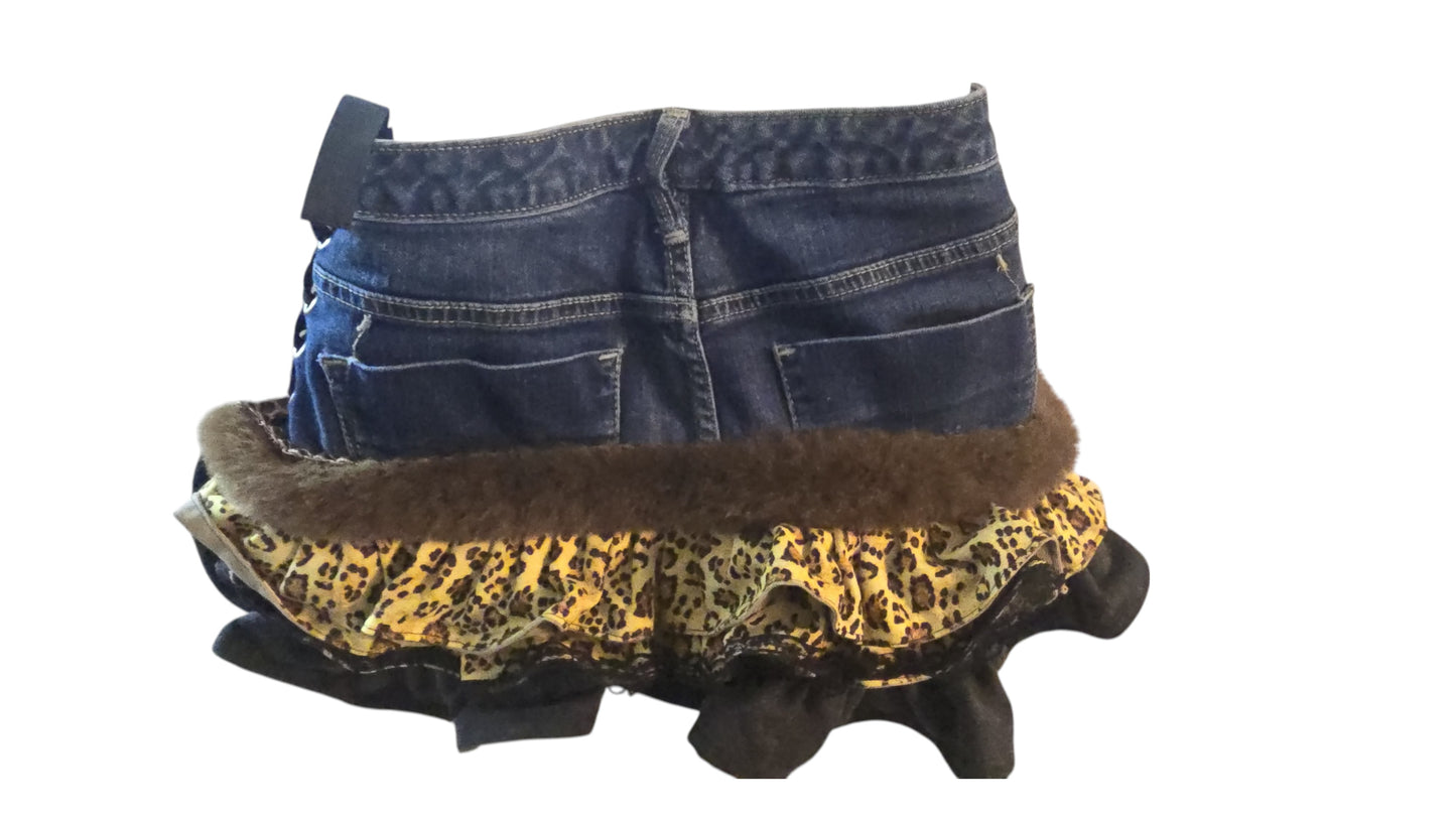 Denim Leopard Skirt