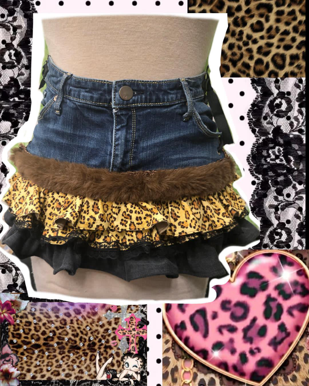 Denim Leopard Skirt
