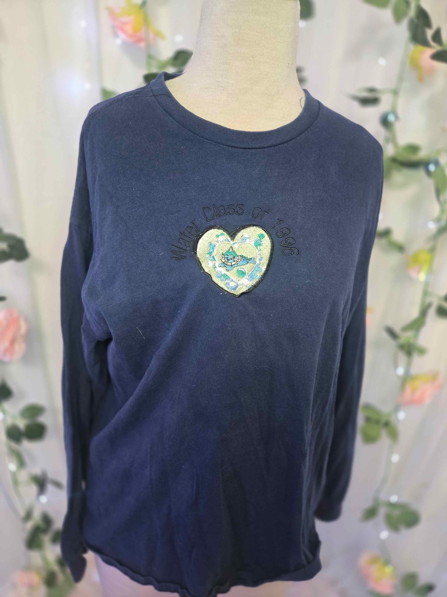 Navy Blue Embroidered Water Fox Long Sleeve Shirt