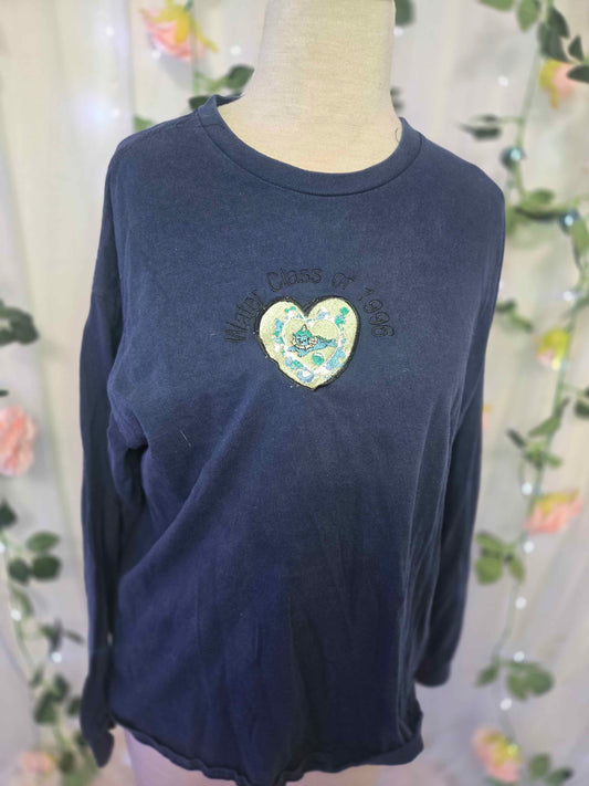 Navy Blue Embroidered Water Fox Long Sleeve Shirt