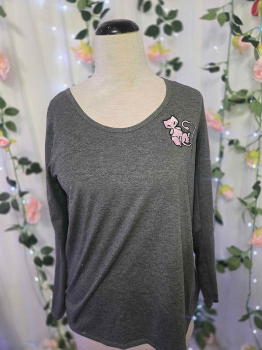 Gray Embroidered Pink Cat long sleeve shirt