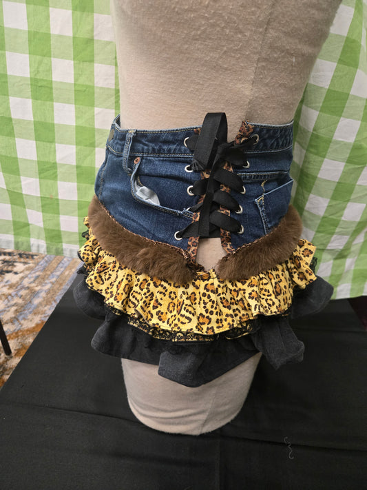 Denim Leopard Skirt