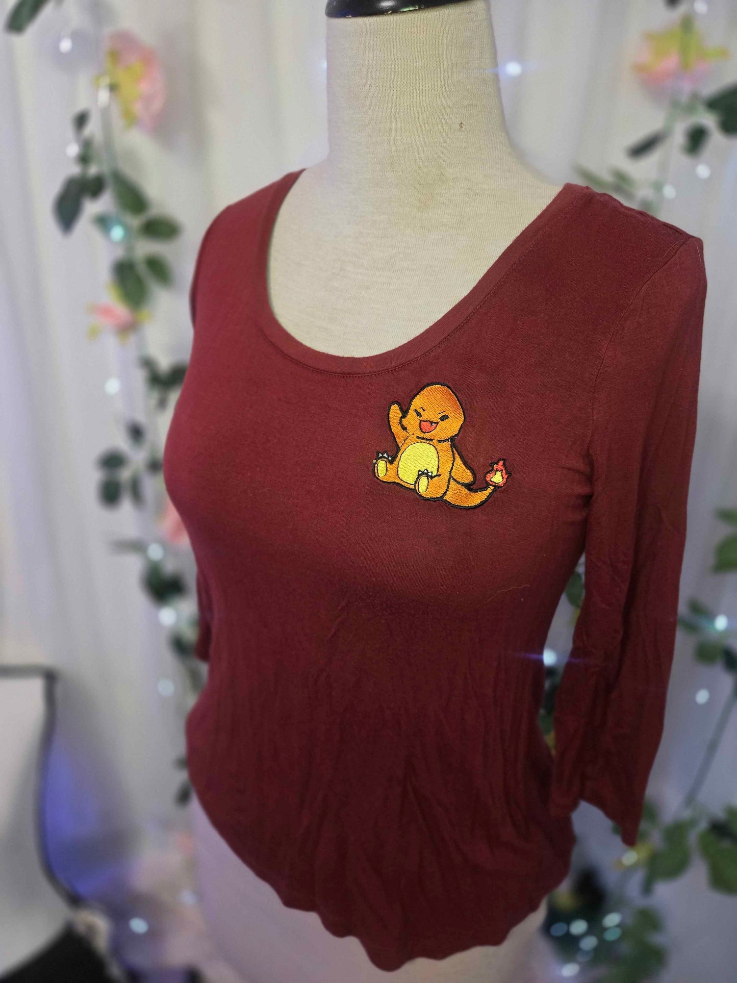 Brick Red Fire Lizard Embroidered Shirt