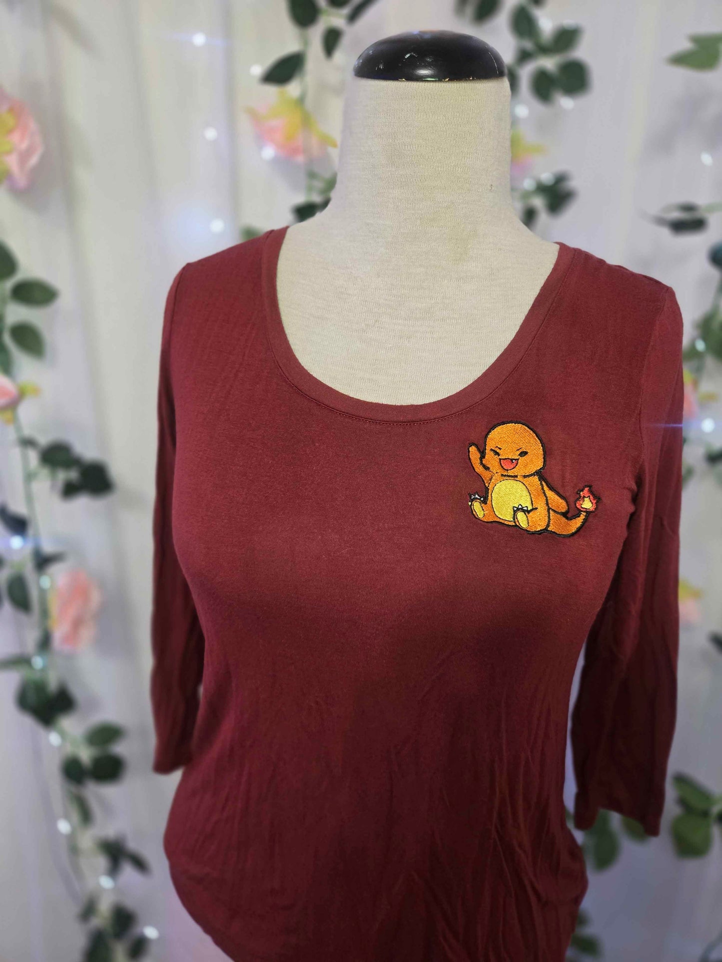Brick Red Fire Lizard Embroidered Shirt