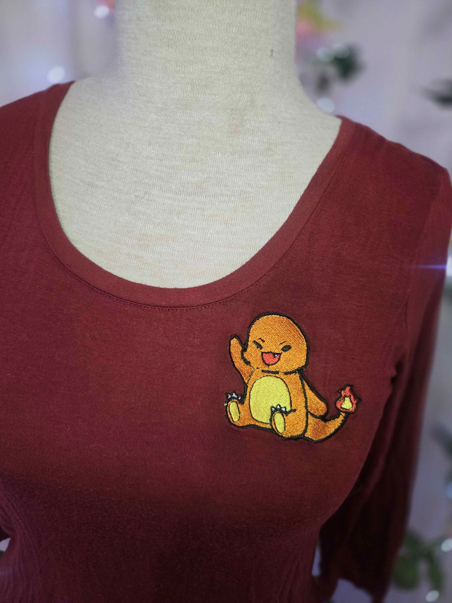 Brick Red Fire Lizard Embroidered Shirt