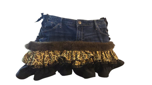 Denim Leopard Skirt